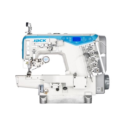 JACK K5E-UT-01GBX356 Máquina recubridora 3 agujas con base cilíndrica y cortahílos eléctrico